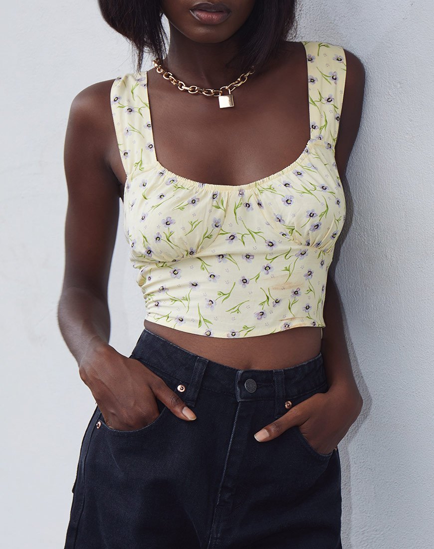 Immagine di Gladis Gilet Crop Top in fiore selvatico Lemon Drop