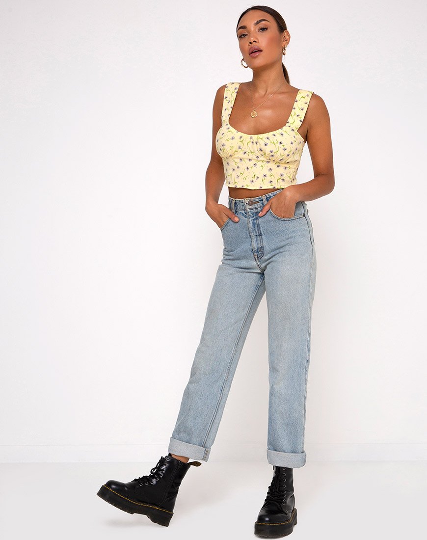 Immagine di Gladis Gilet Crop Top in fiore selvatico Lemon Drop
