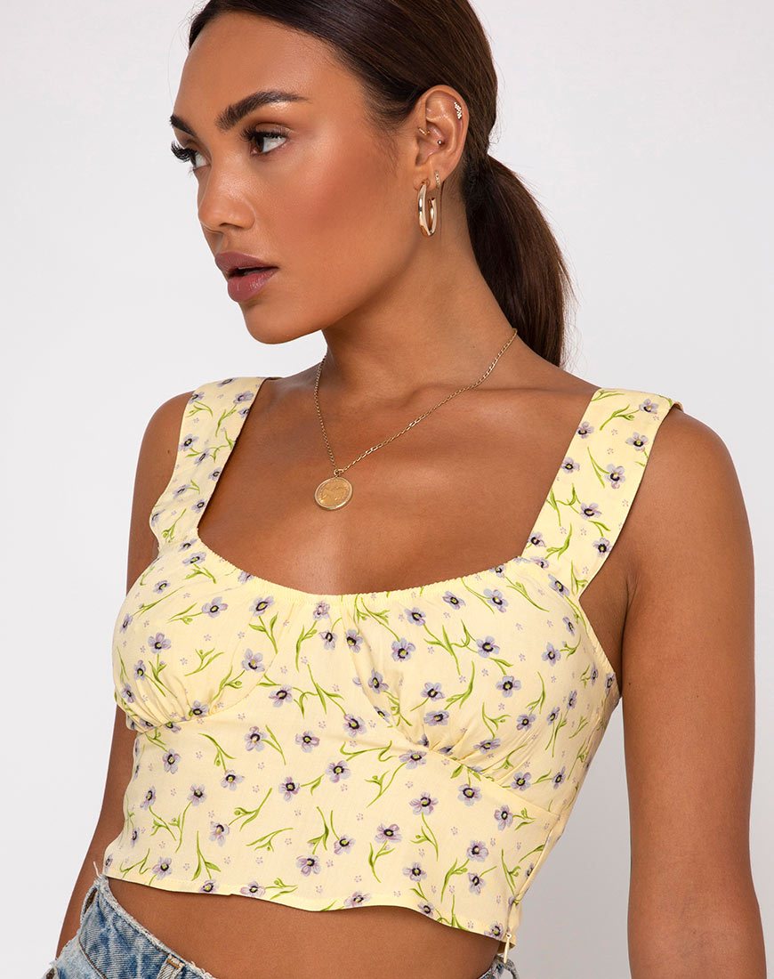Immagine di Gladis Gilet Crop Top in fiore selvatico Lemon Drop