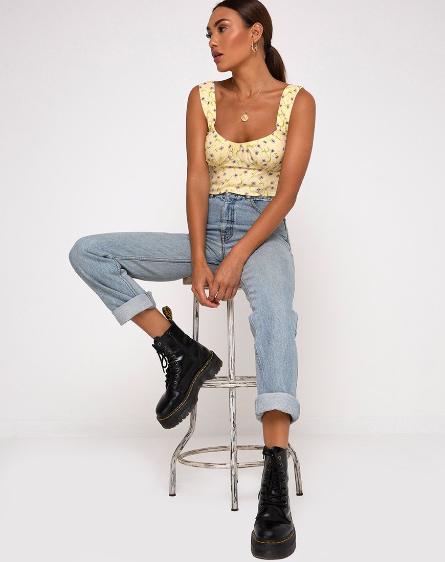 Immagine di Gladis Gilet Crop Top in fiore selvatico Lemon Drop