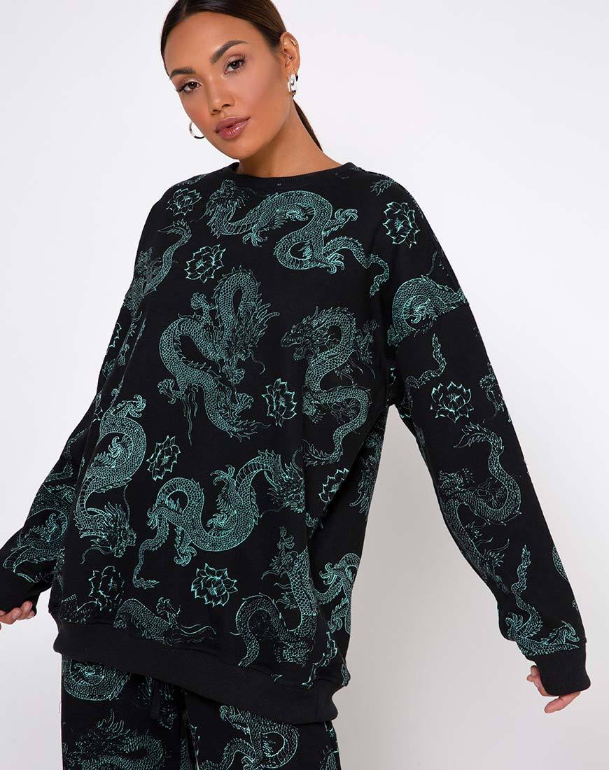 Felpa Glo in Dragon Flower nero e menta