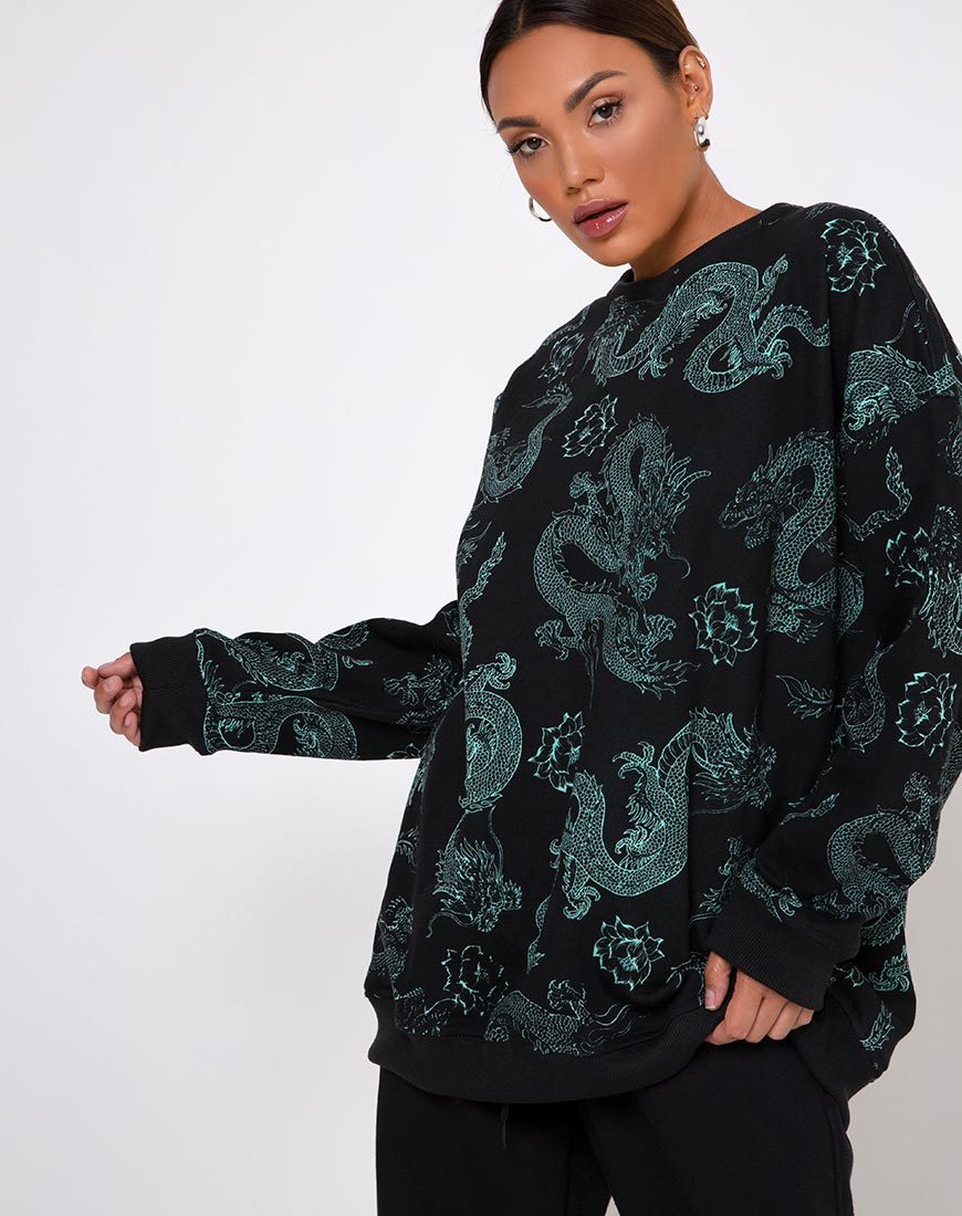 Immagine di Glo Felpa in Dragon Flower Nero e Menta