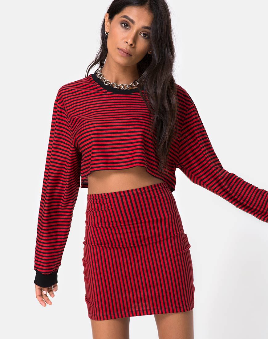Immagine di Kimmy Gonna Bodycon in Mini Stripe Rosso e Nero