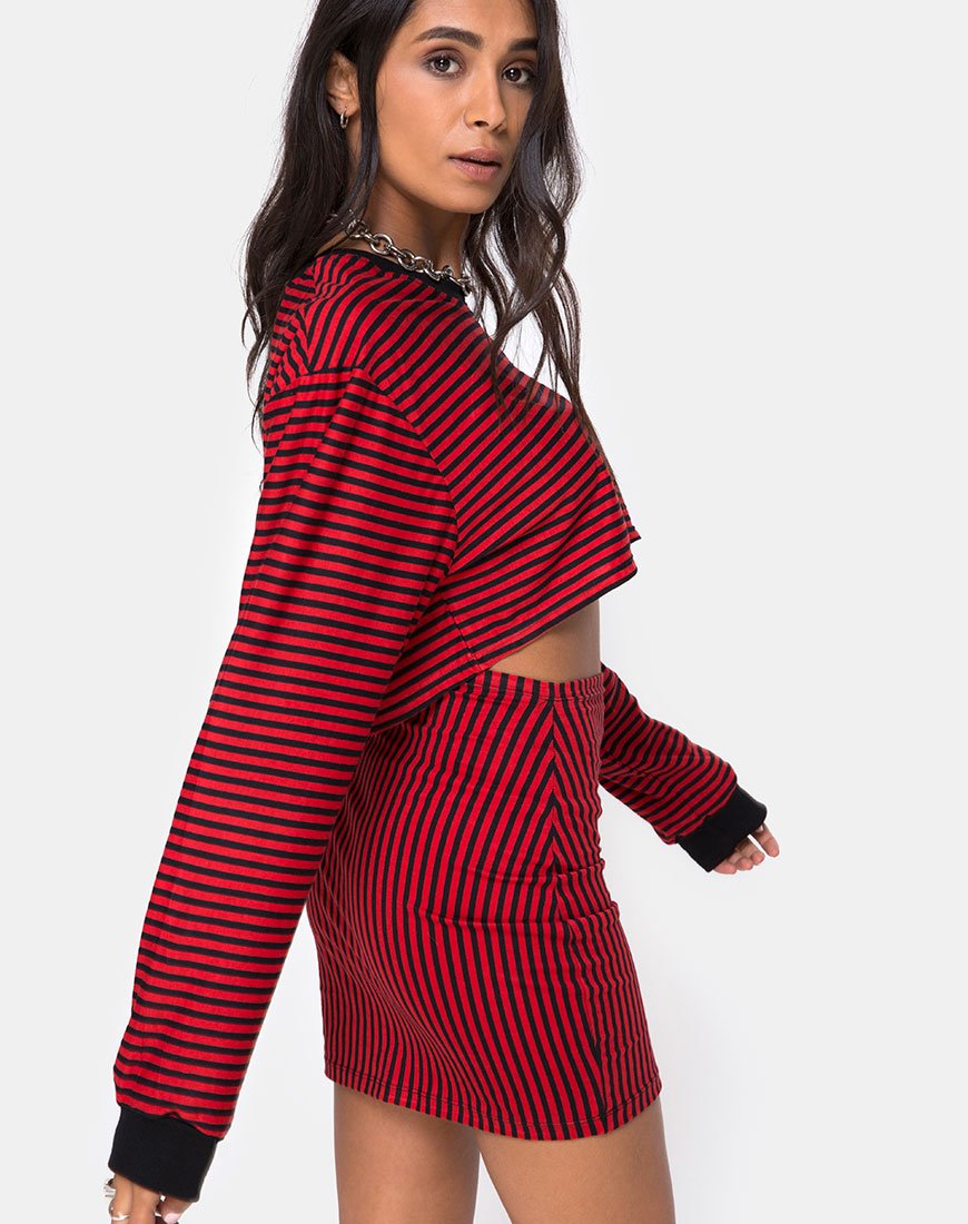 Immagine di Goce Crop Top a mini righe rosse e nere