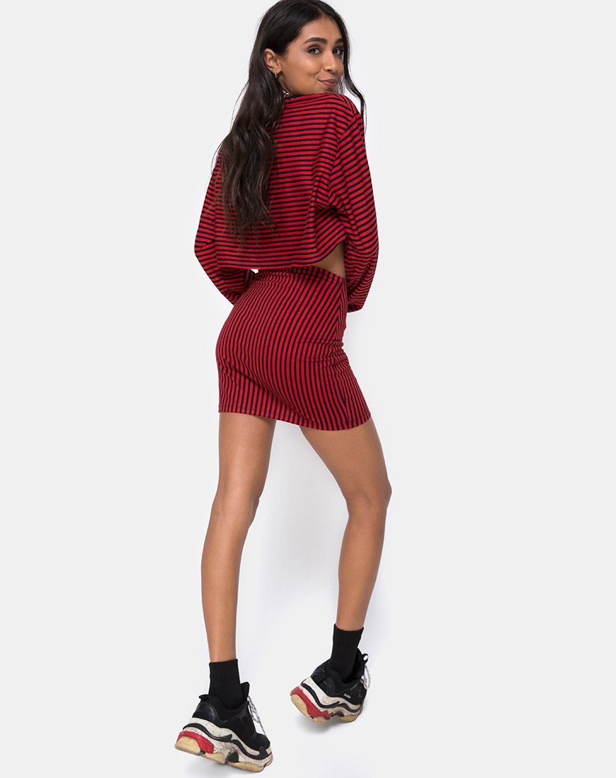 Immagine di Kimmy Gonna Bodycon in Mini Stripe Rosso e Nero