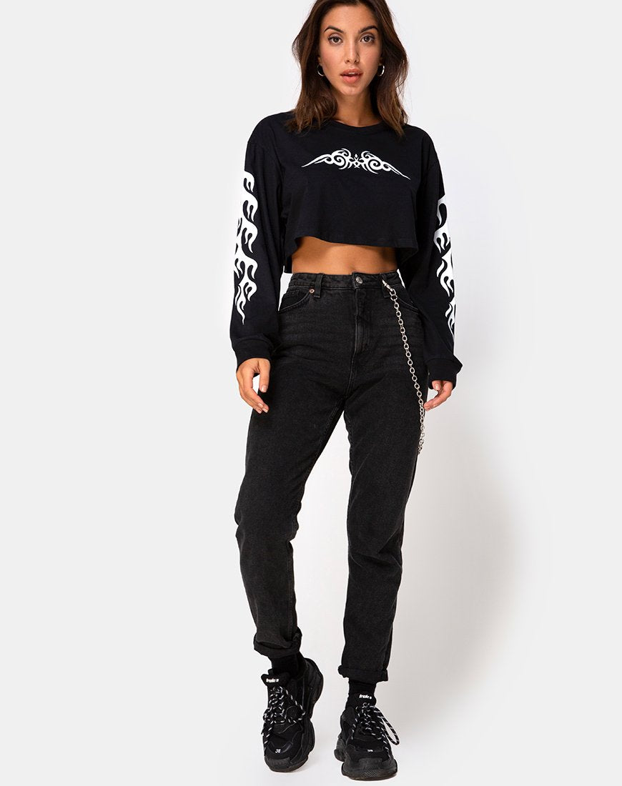 Immagine di Gocea Crop Top in nero con tribale bianco
