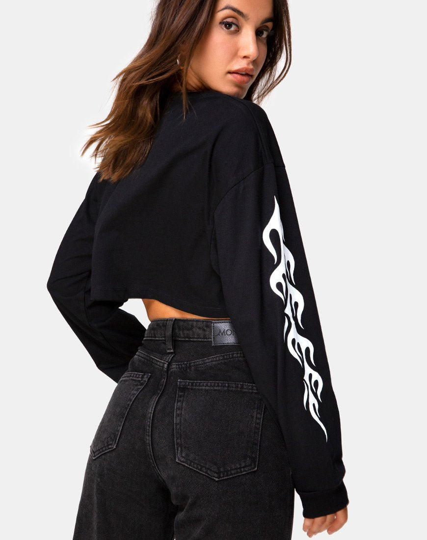 Immagine di Gocea Crop Top in nero con tribale bianco