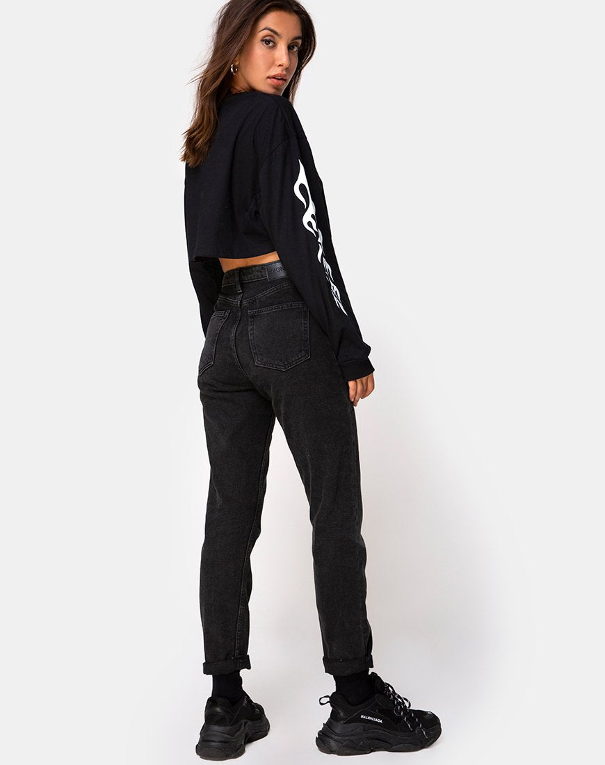 Immagine di Gocea Crop Top in nero con tribale bianco