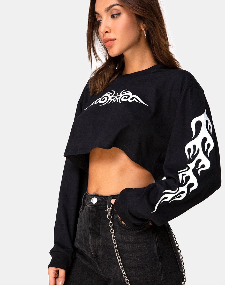 Immagine di Gocea Crop Top in nero con tribale bianco
