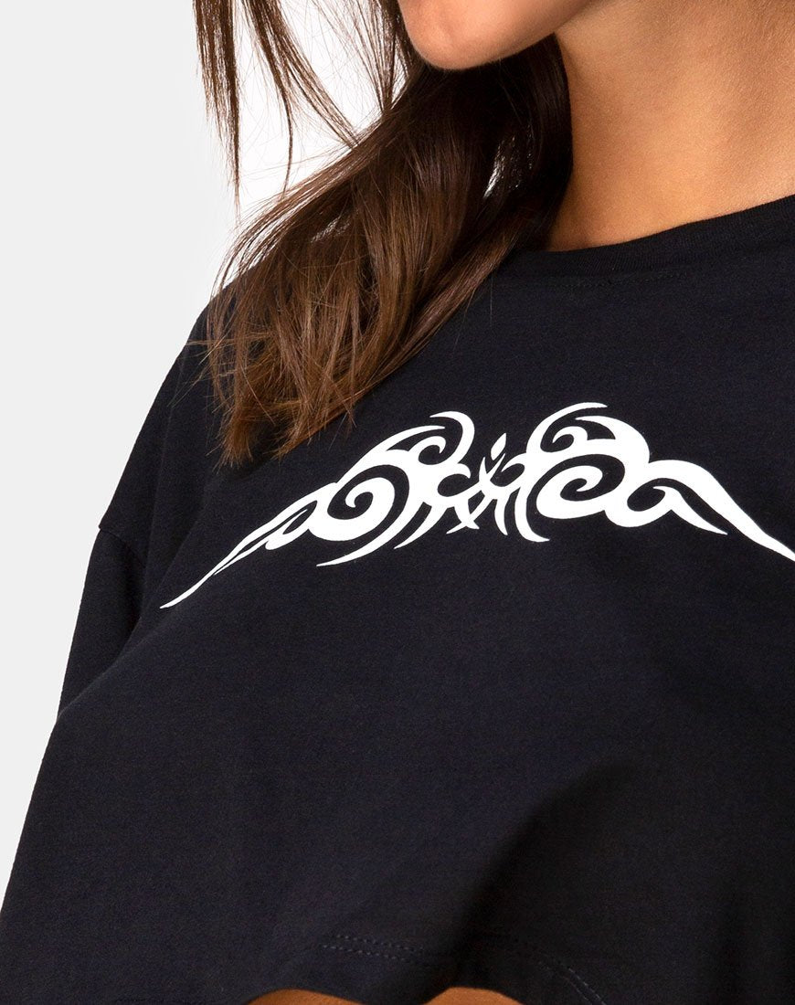Immagine di Gocea Crop Top in nero con tribale bianco