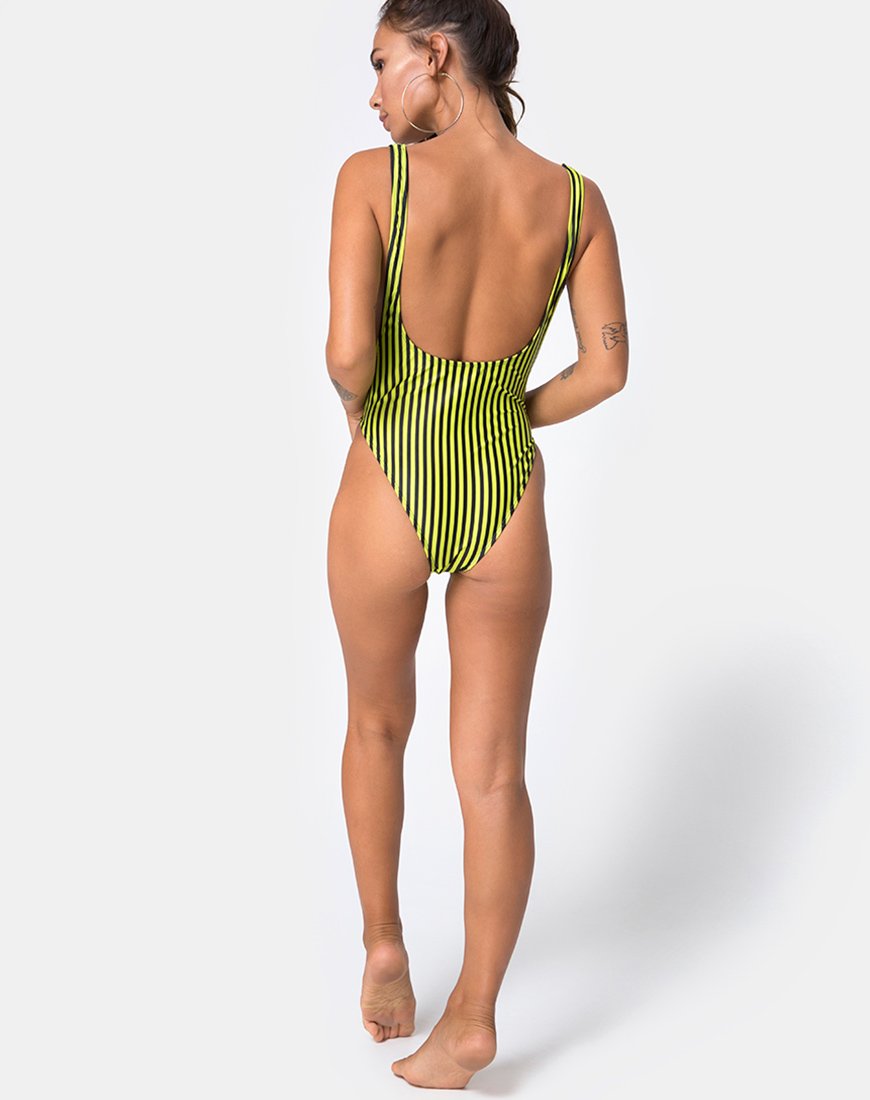 Immagine di Goddess Costume da bagno a righe sottili nero Citrino