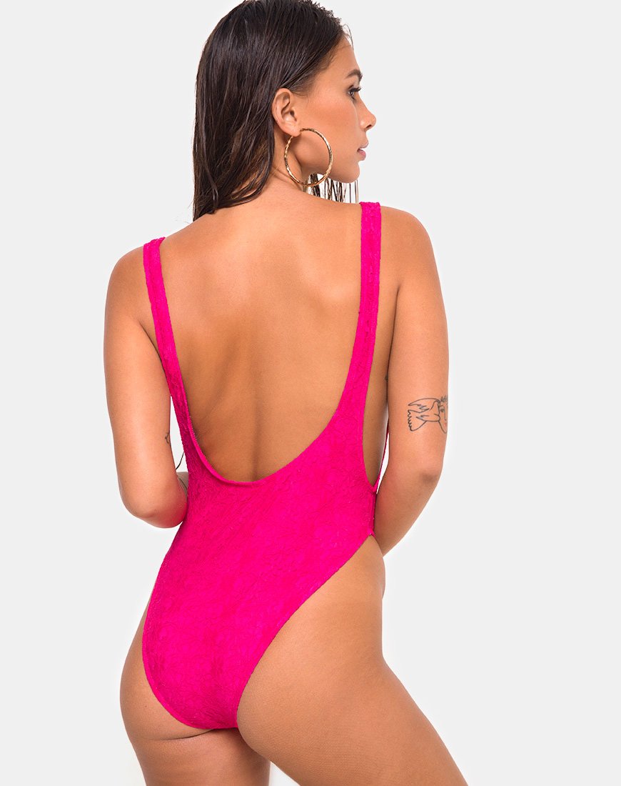 Costume da bagno Goddess in pizzo rosa fuschia