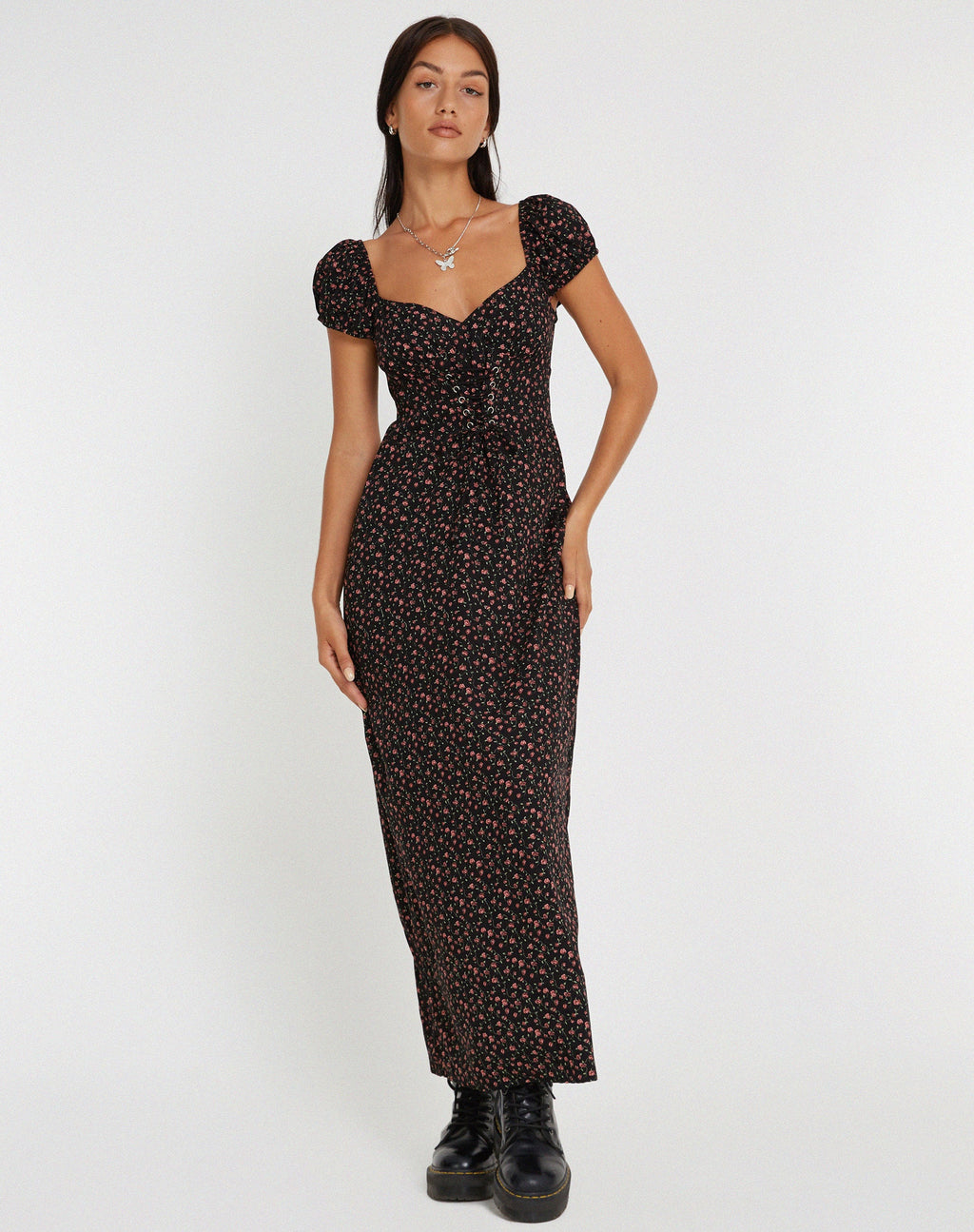 Maxi abito Grace in rosa scuro e nero