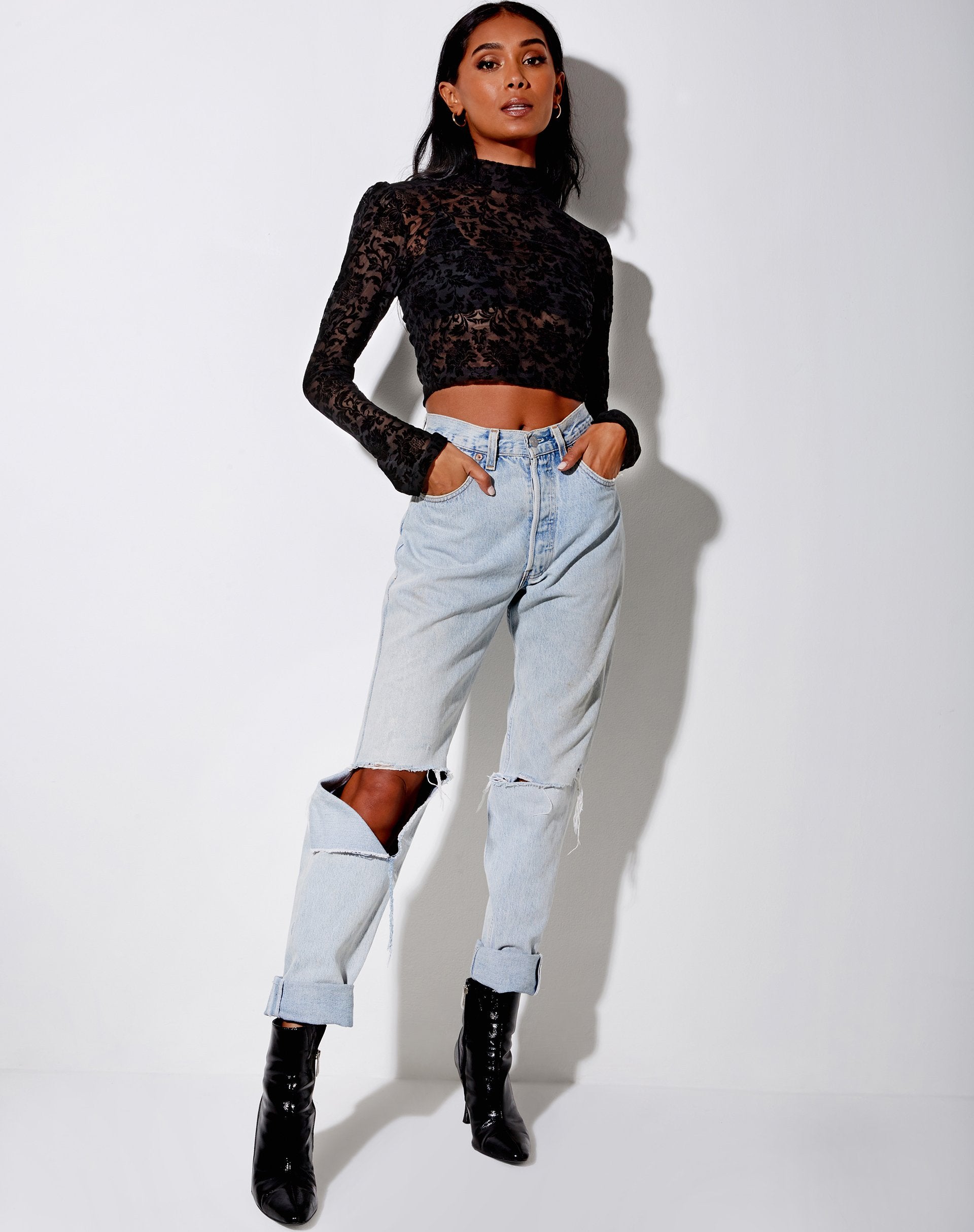 Immagine di Gracy Crop Top in Broccato Rosa Flock Nero