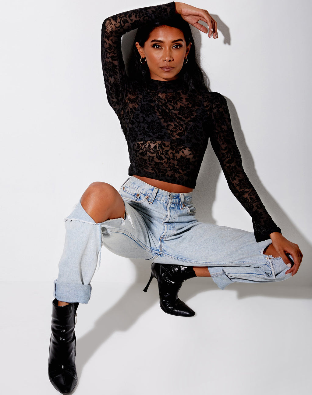 Crop Top Gracy in broccato rosa flock nero