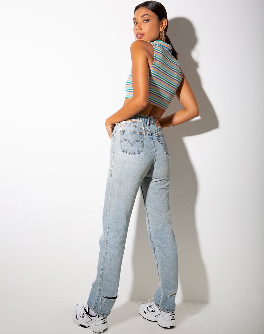 Immagine di Raco Crop Top a costine verde viola e giallo