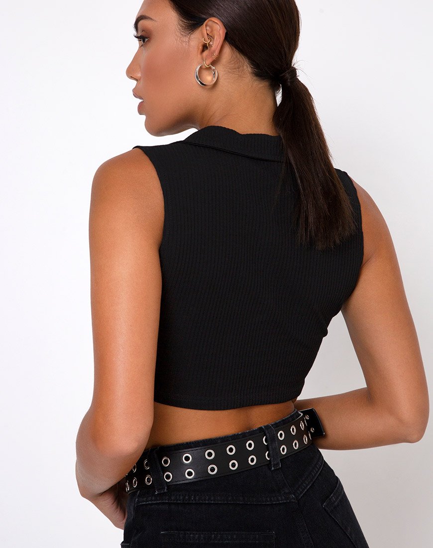 Guaco Crop Top a costine nero