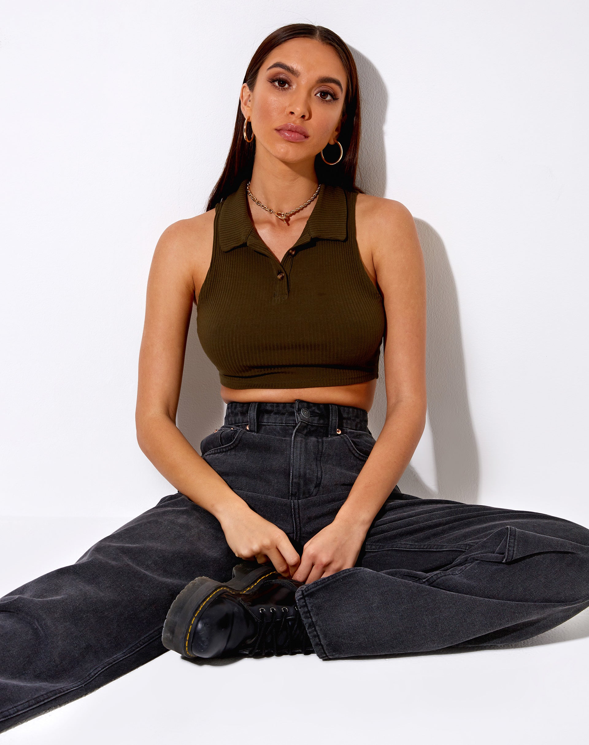 Immagine di Guaco Crop Top in Rib Khaki