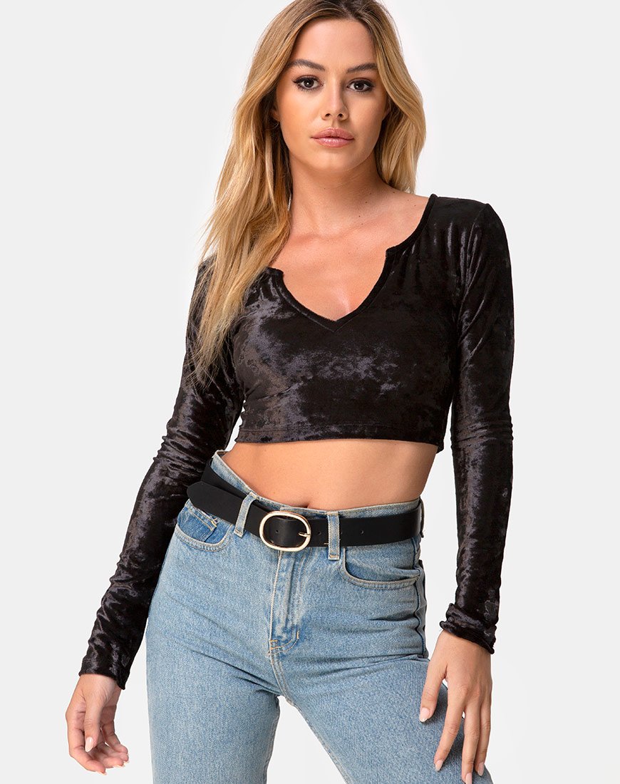Crop Top Guan in velluto nero