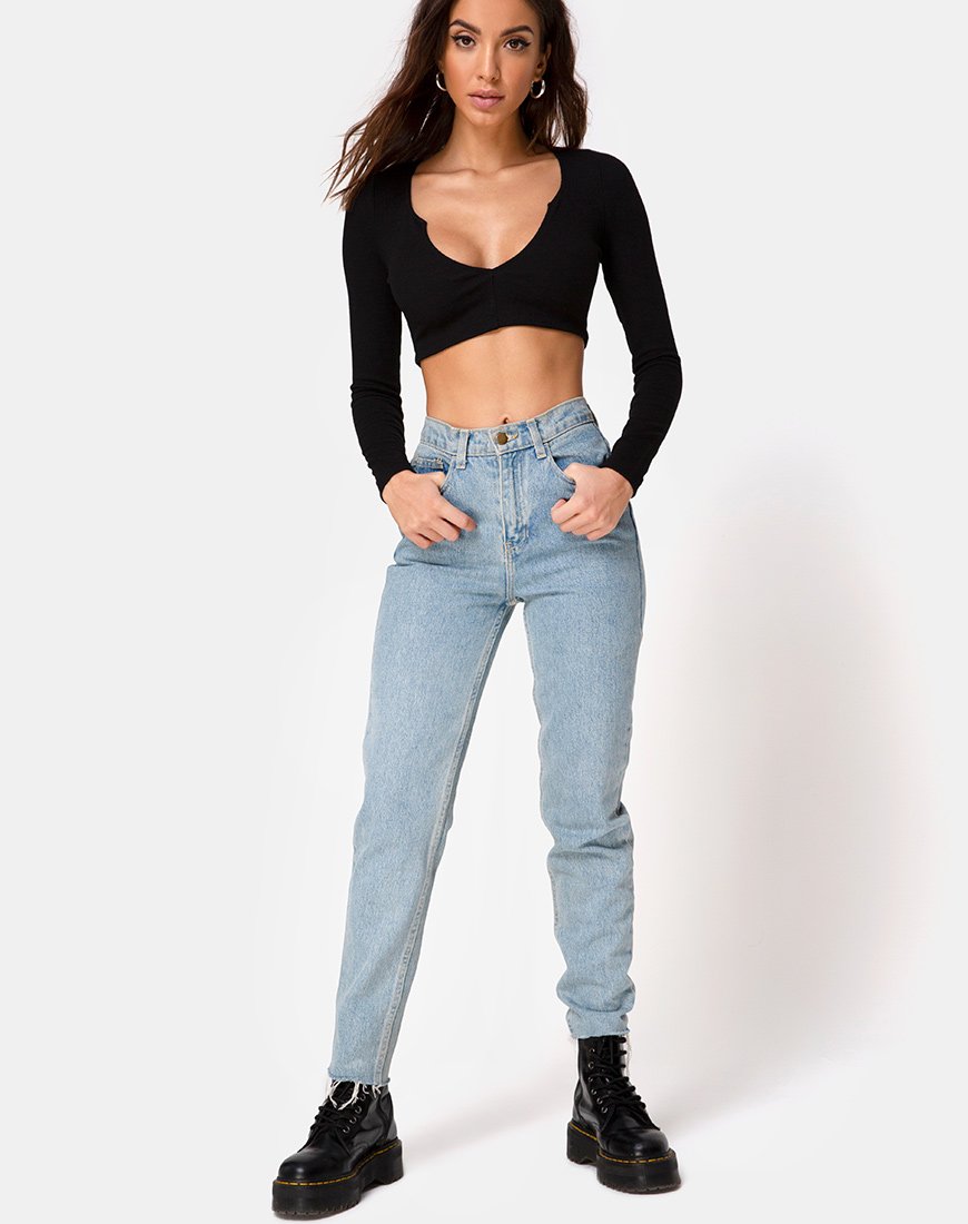 Immagine di Guan Crop Top a costine nero