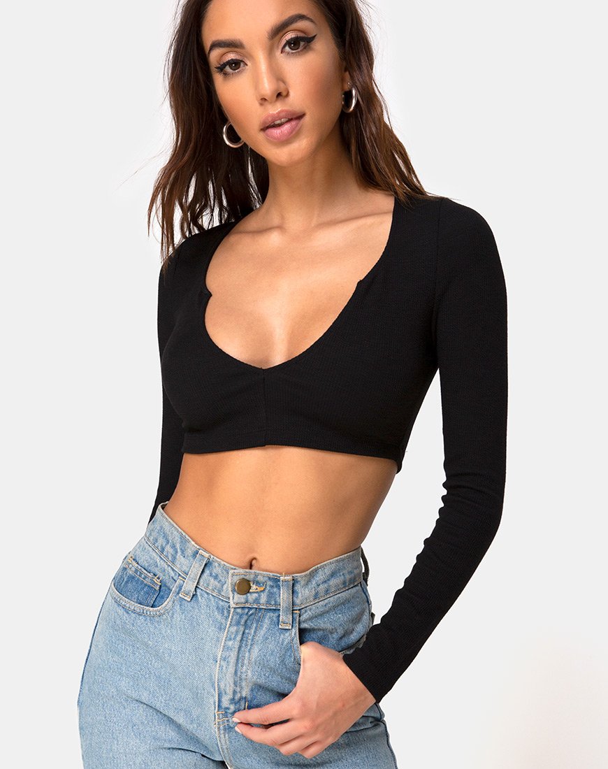 Immagine di Guan Crop Top a costine nero