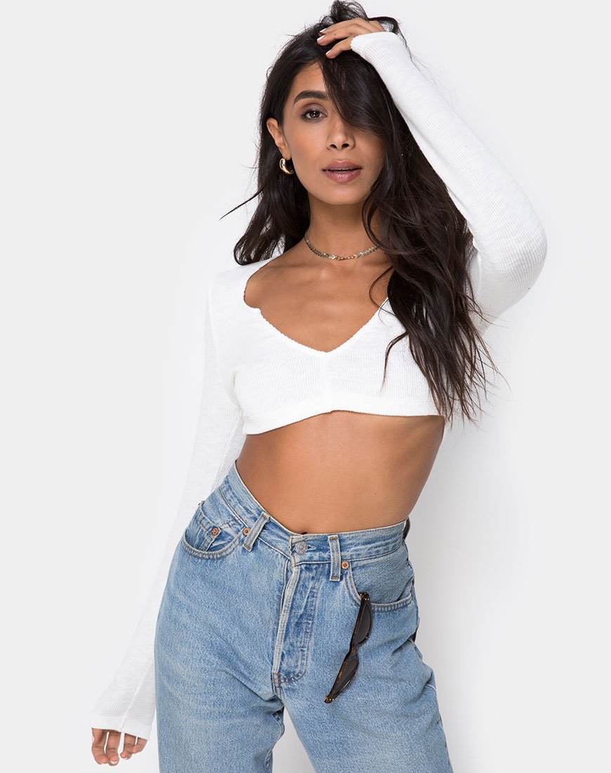 Immagine di Guan Crop Top a costine Avorio