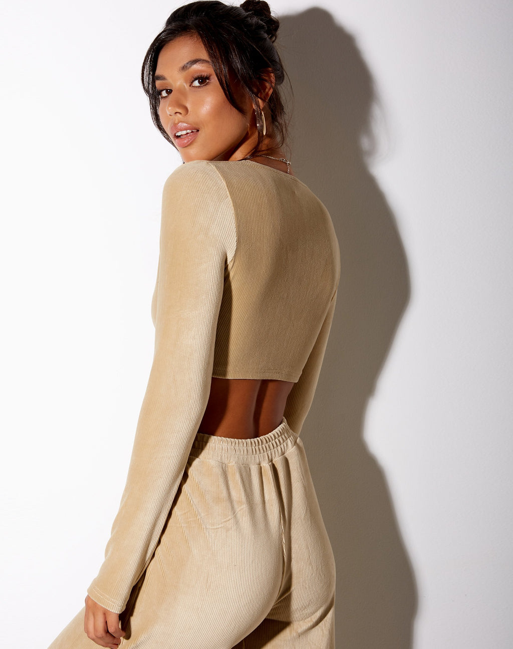 Crop Top Guan in velluto a coste Tan