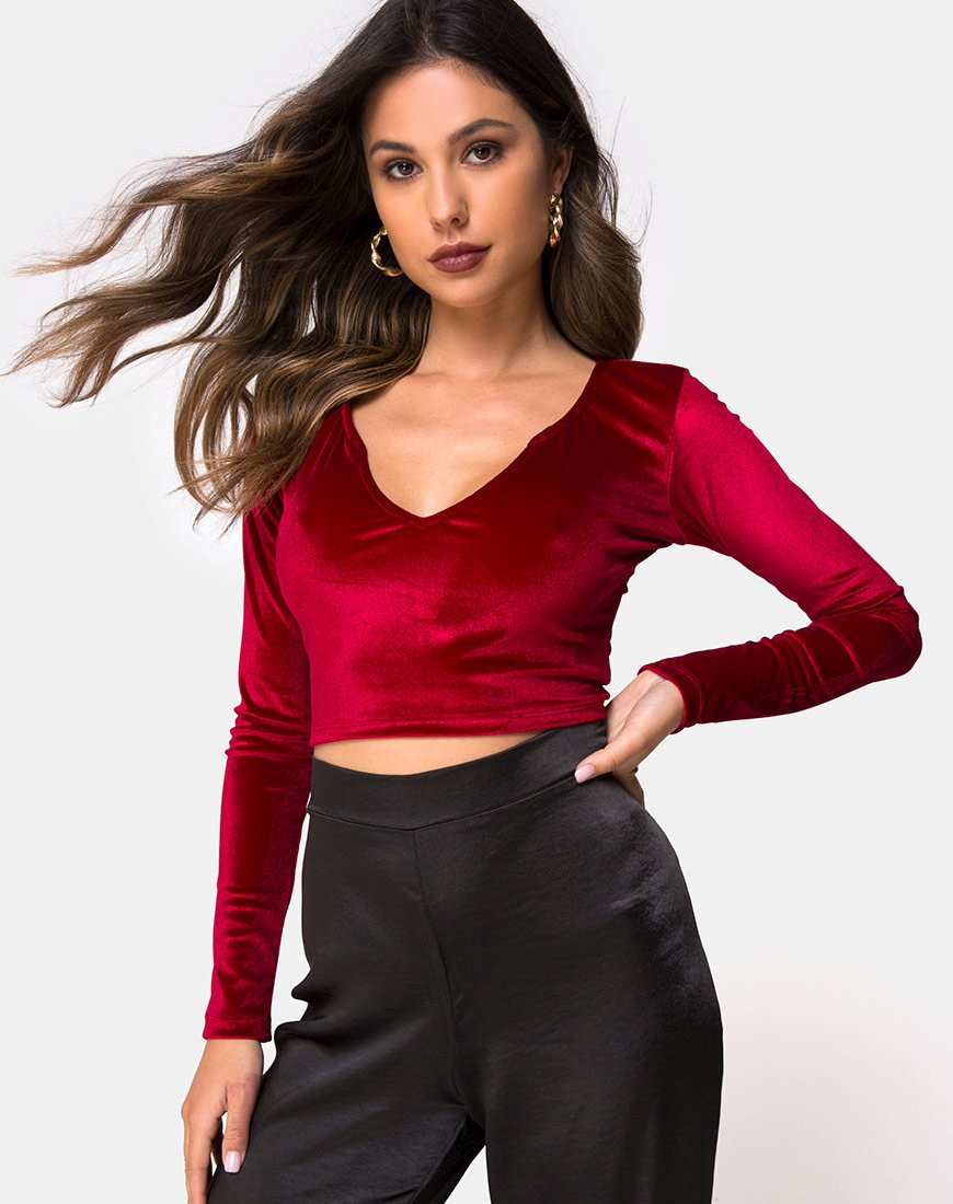 Crop Top Guan in velluto borgogna