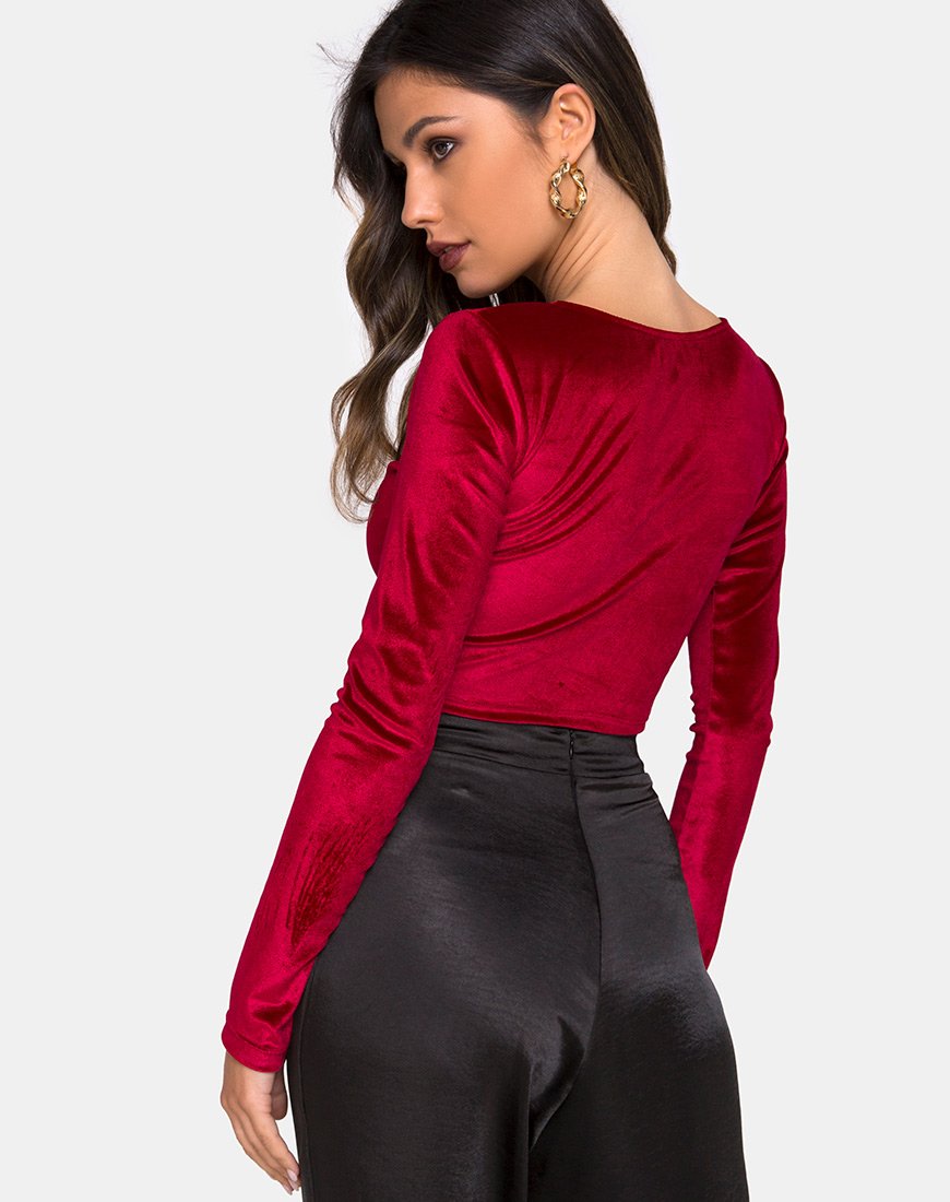 Crop Top Guan in velluto borgogna