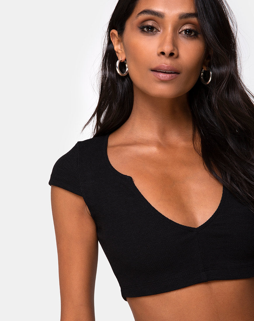 Guanna Crop Top a coste nero