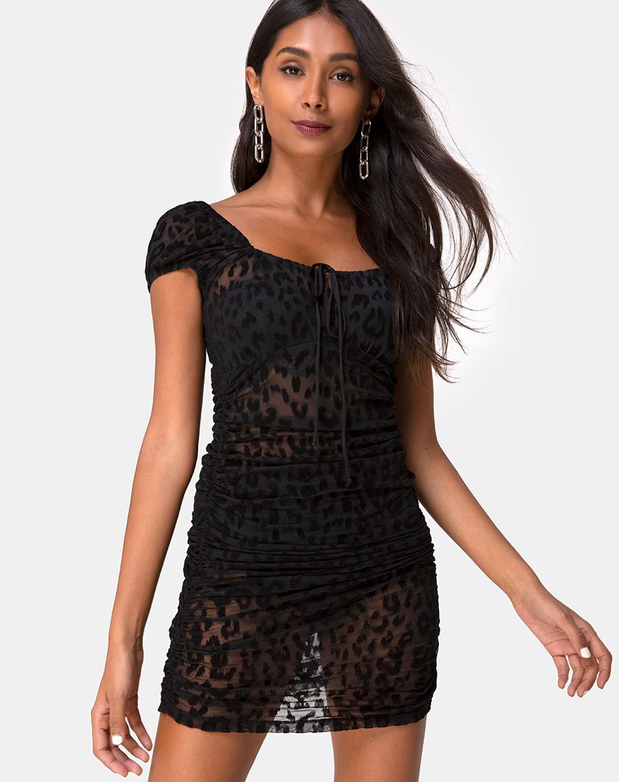 Immagine di Guenetta Mini Dress in rete nera animalier