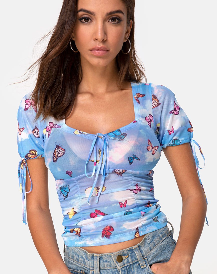 Top Guinevre Maglia Farfalla Blu