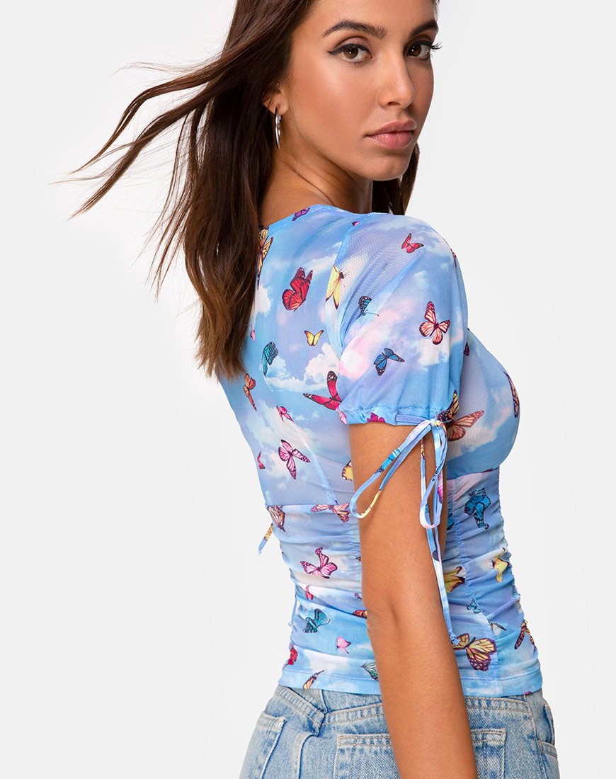 Top Guinevre Maglia Farfalla Blu
