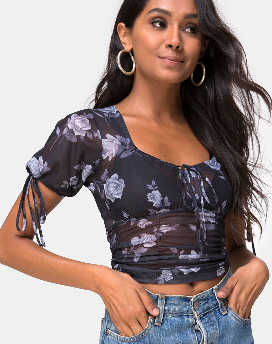 Top Guinevre in maglia grigio-rosa