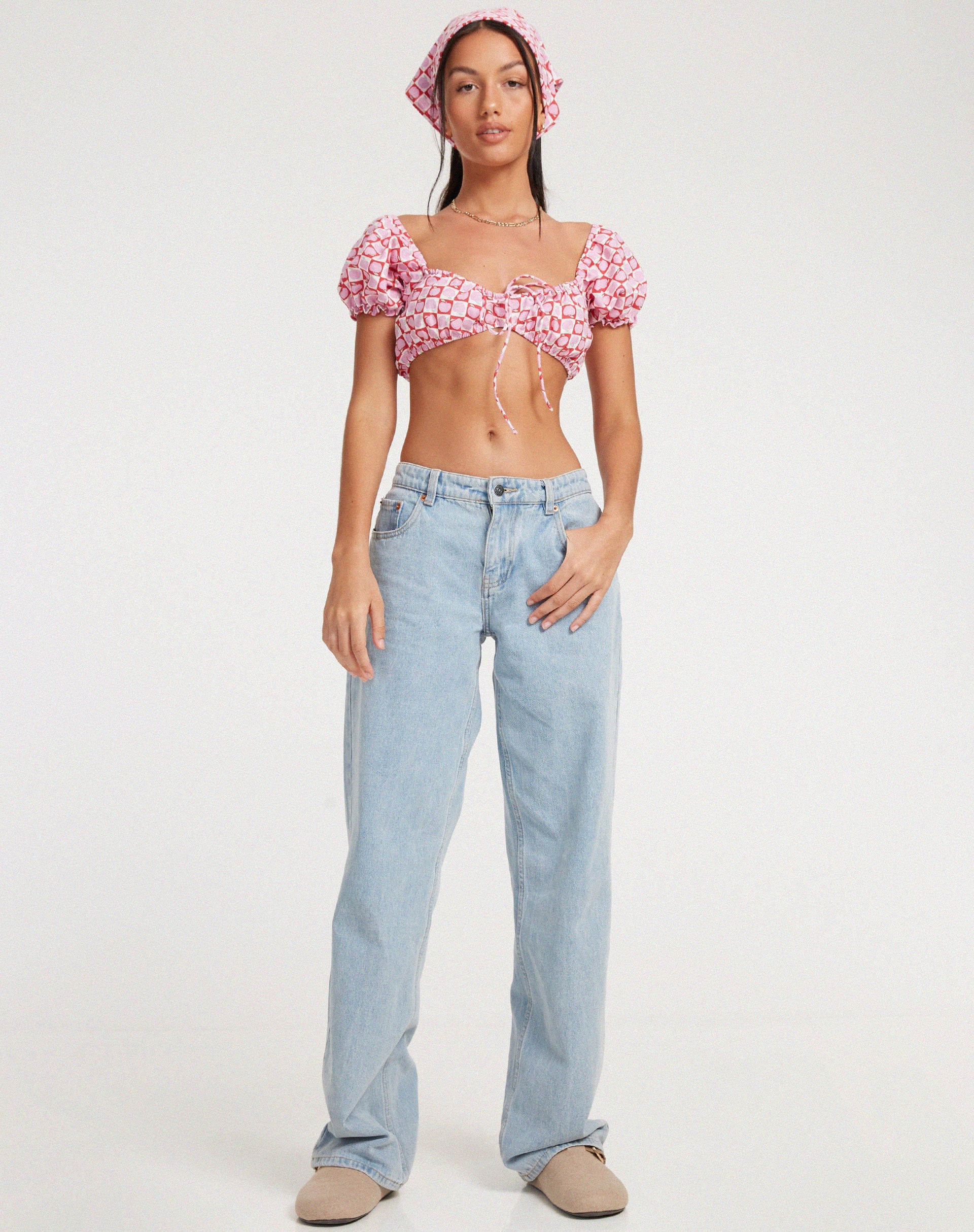 immagine di Haenji Crop Top in Apple Check Blush Red