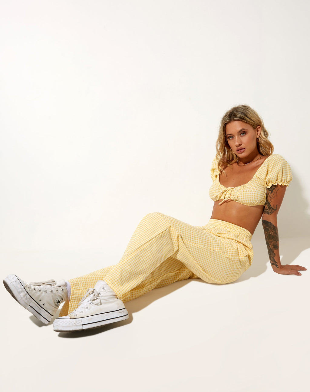 Pantaloni Yara in percalle giallo limone