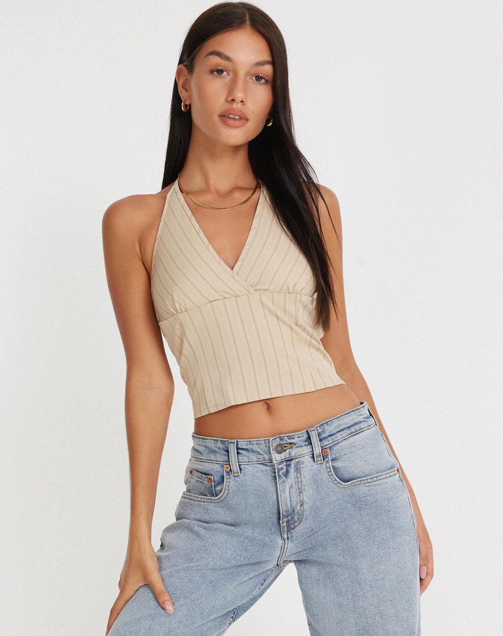 Top Hajra a righe color panna
