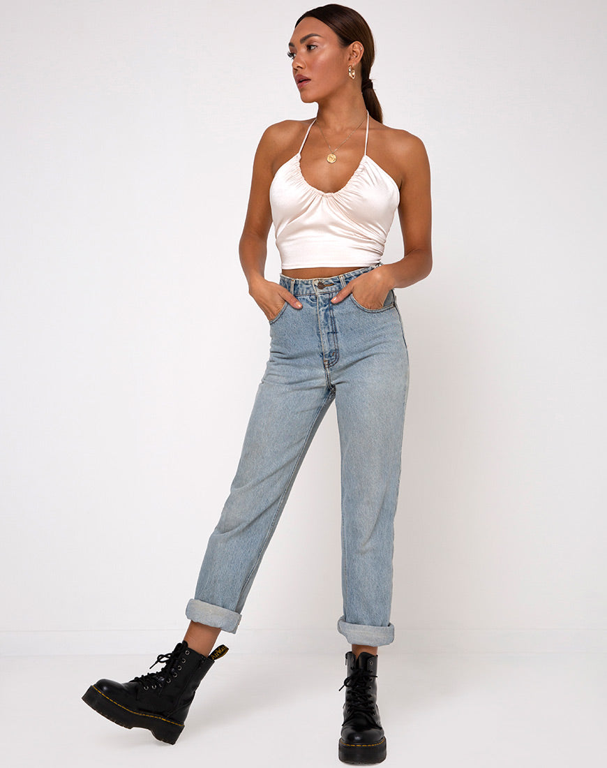 Immagine di Haltri Crop Top in raso avorio