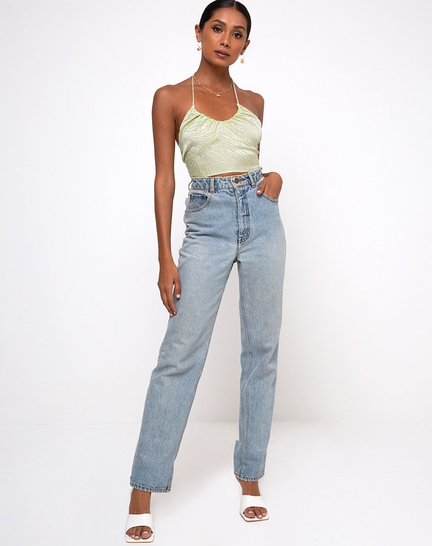 Immagine di Haltri Crop Top Satin Zebra Pistacchio