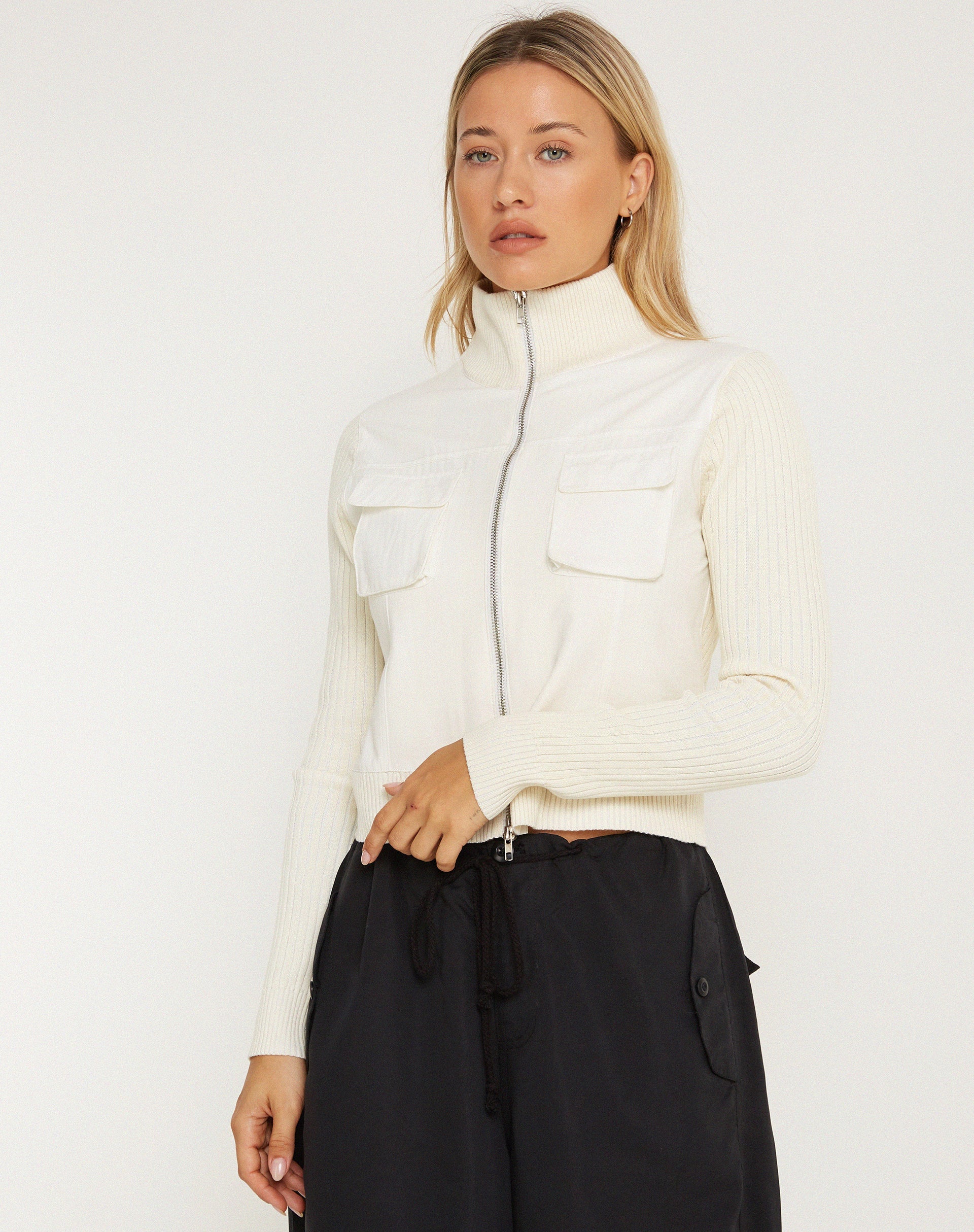 immagine di Hansol Zip Up Cardi in avorio