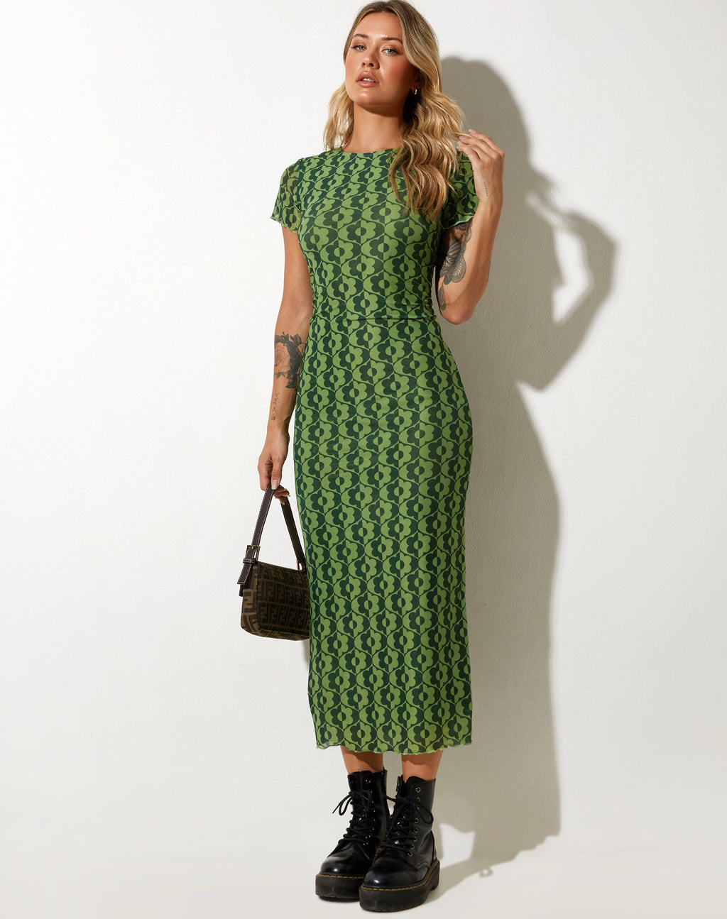 Vestito midi Happyella in verde margherita ondulato