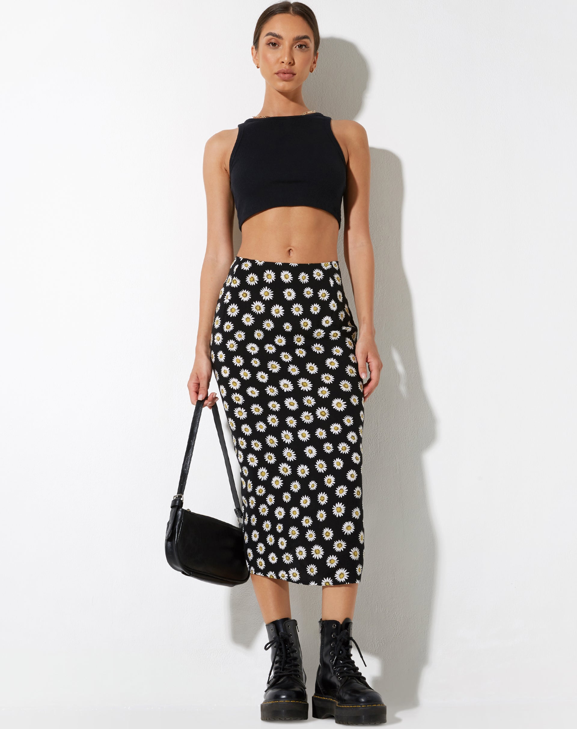 immagine di Harriet Midi Skirt in Grunge Daisy Nero