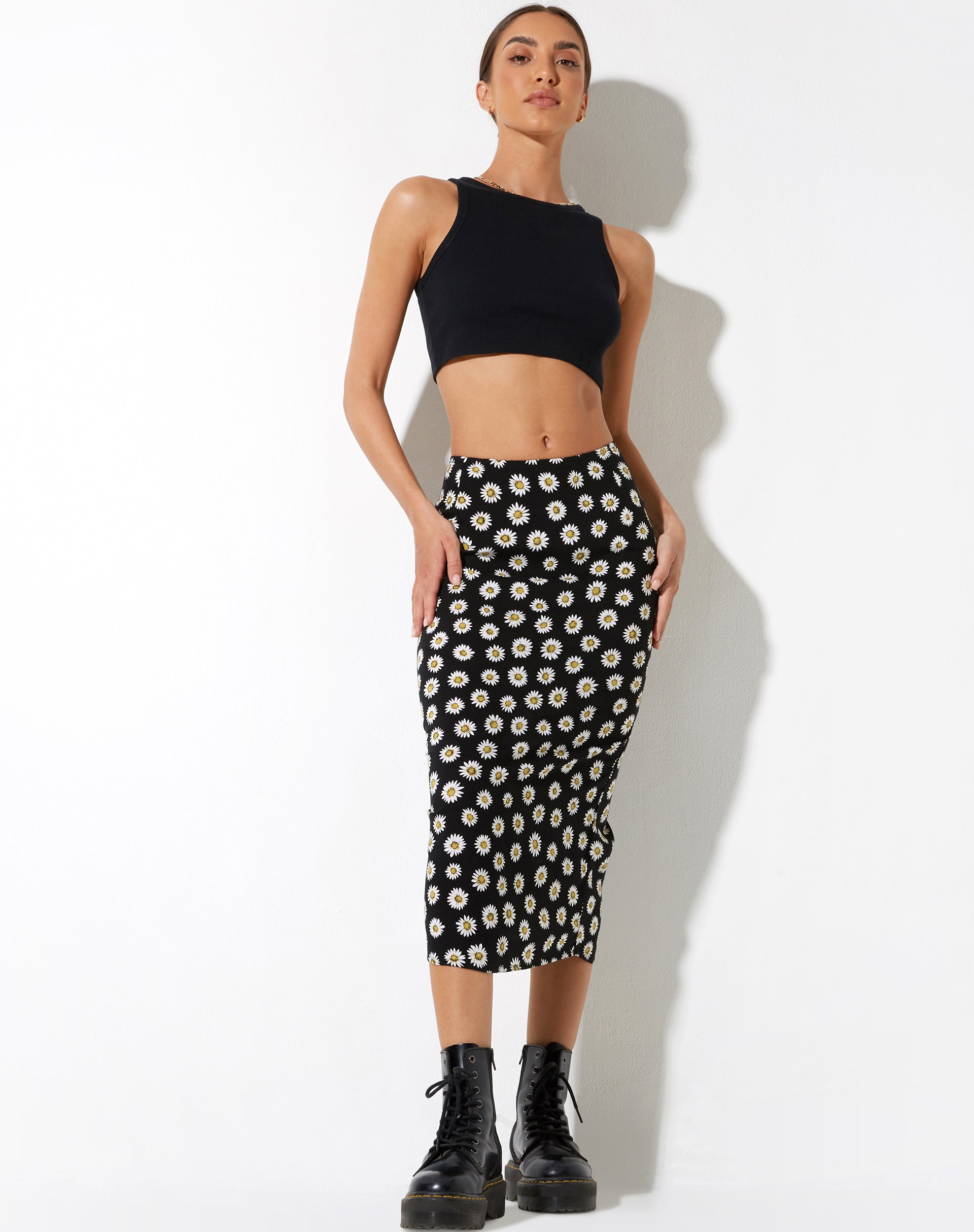 immagine di Harriet Midi Skirt in Grunge Daisy Nero