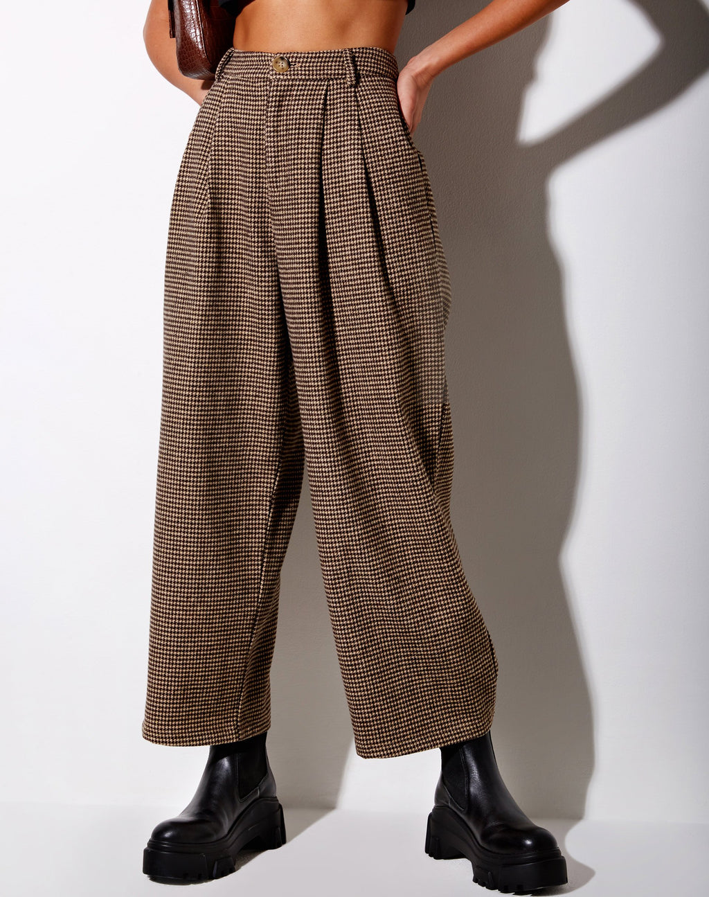 Pantaloni Culotte Hatta in pied-de-poule marrone