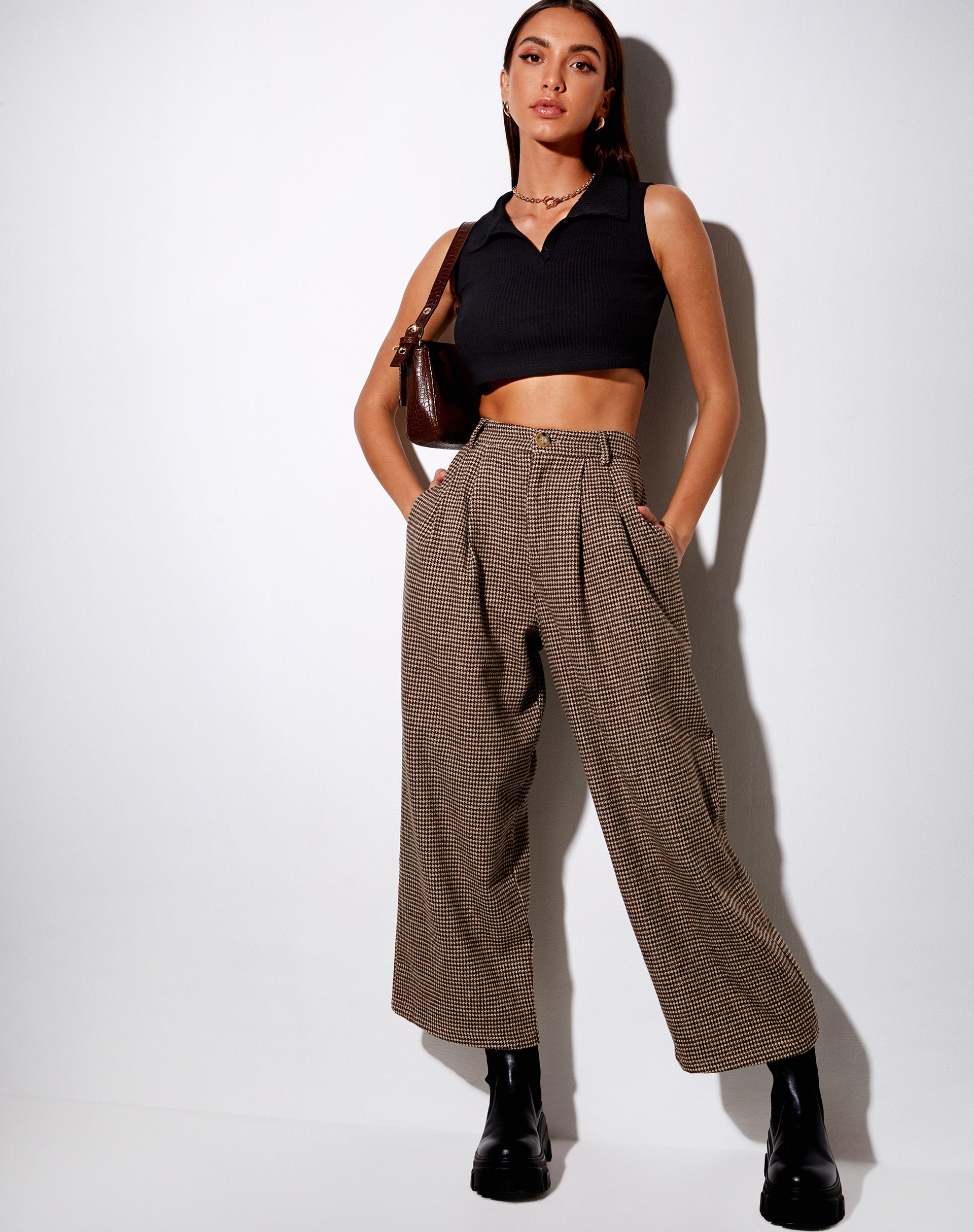 Immagine di Hatta Culotte Trouser in pied-de-poule marrone