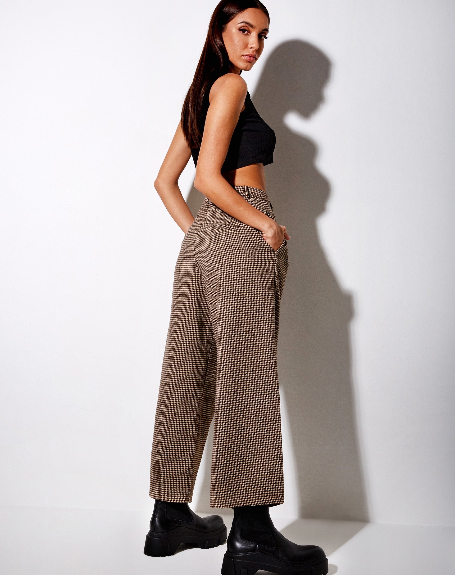 Immagine di Hatta Culotte Trouser in pied-de-poule marrone