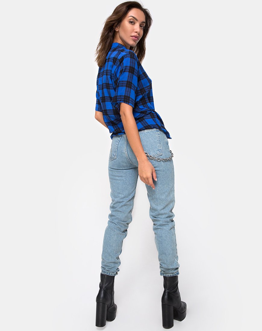 Immagine della camicia hawaiana oversize in tartan blu