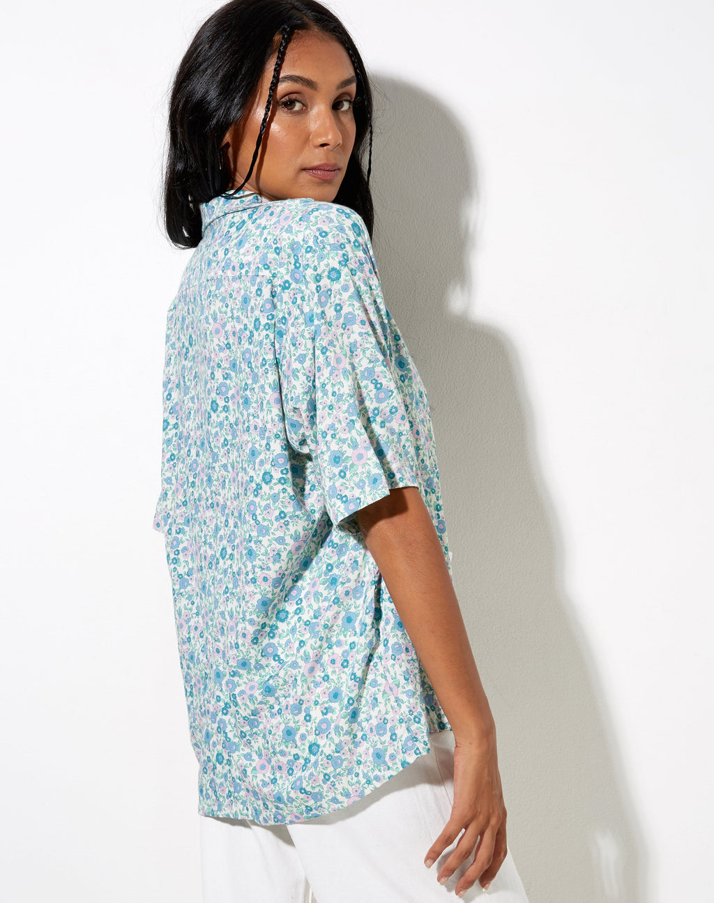 Camicia hawaiana in blu Flower Power