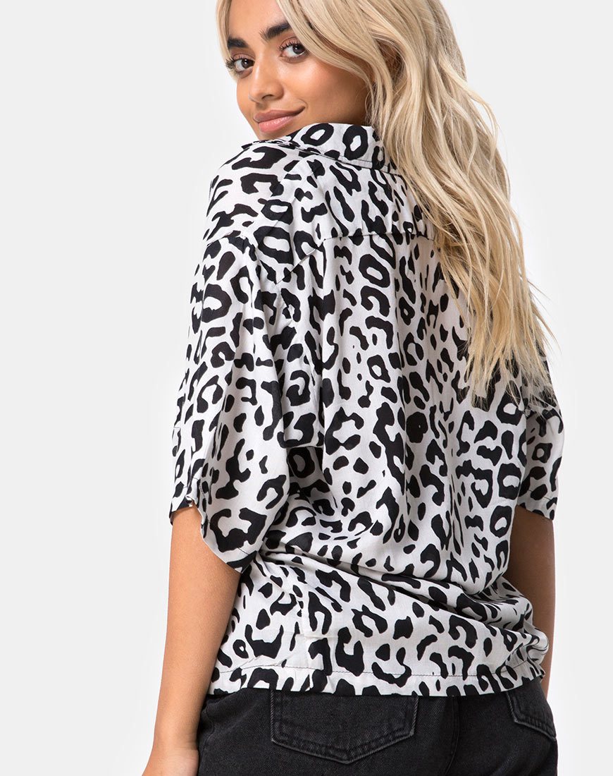 Camicia hawaiana in mono animale grigio e bianco