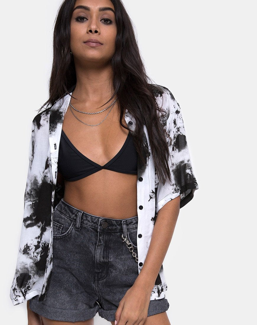 Camicia hawaiana in Mono Tie Dye bianca e nera